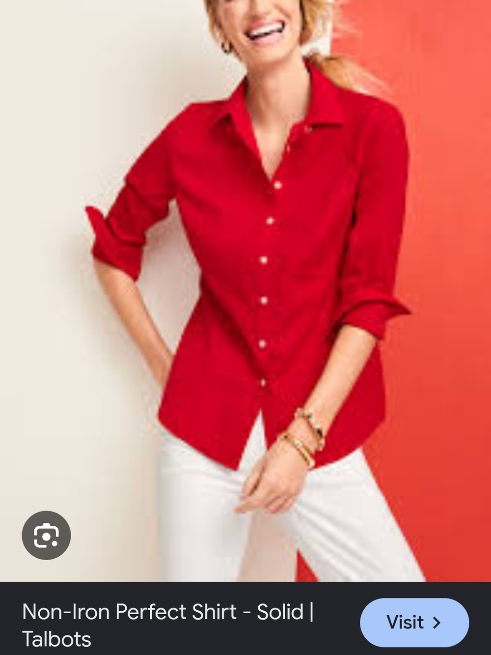 Talbots Red Long-Sleeve Button-Down Shirt